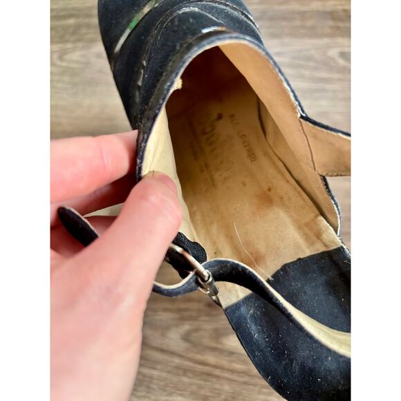 Vintage 1970s Faux Black Suede & Patent Leather Clogs Sling Back AS IS - Picture 10 of 11